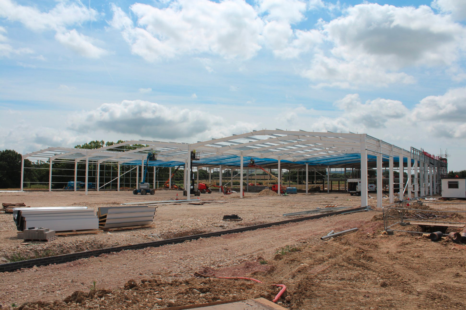 Large commercial steel frame under construction